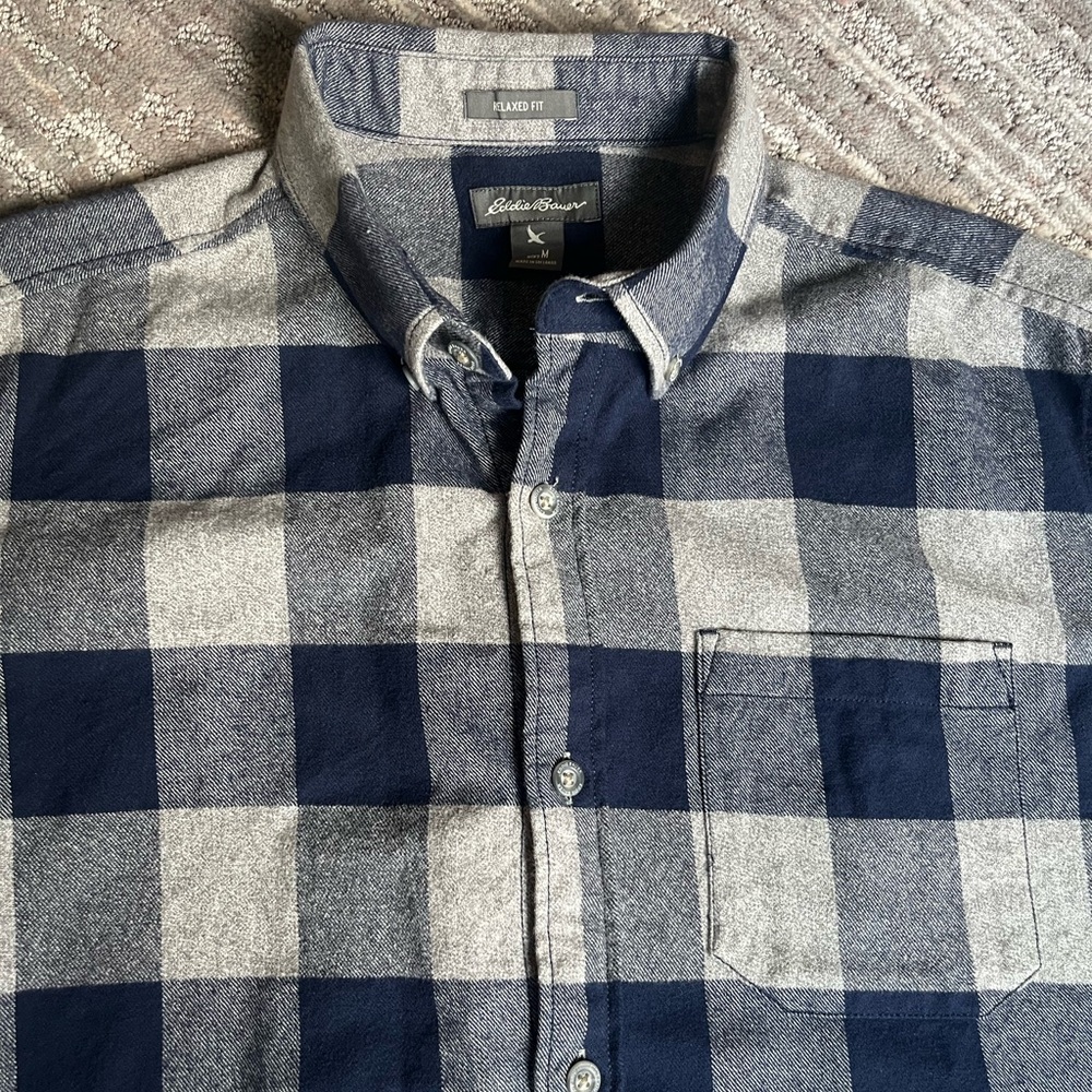 Eddie Bauer Flannel Button Down Shirt (Navy/Gray)